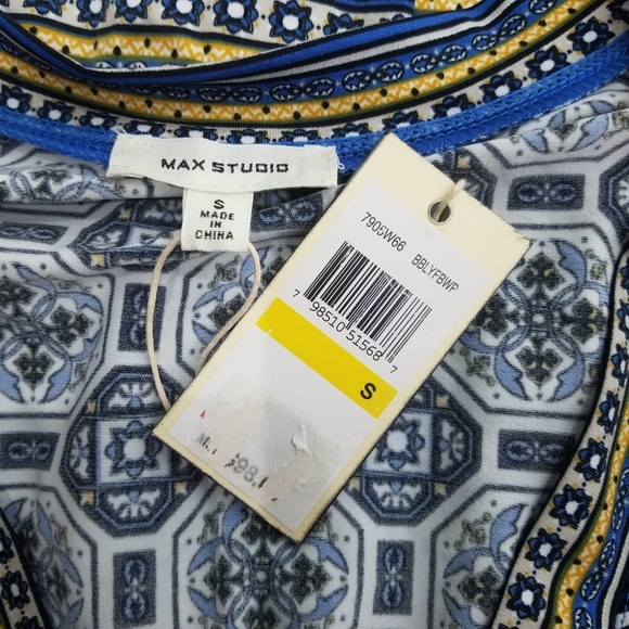 Max Studio Dress Womens Small Blue Printed Faux Wrap Jersey - Picture 4 of 6